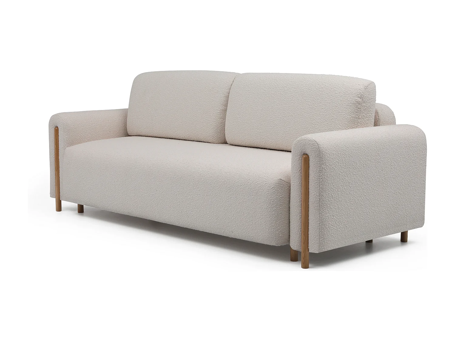 Canapé convertible en tissu bouclette DOVA - Pieds bois massif naturel-Beige clair