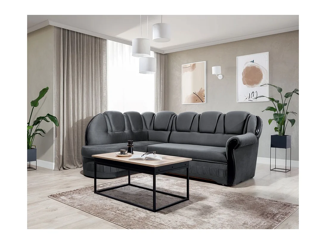 Canapé d'angle convertible avec rangement en velours Majesté-Gris-angle gauche