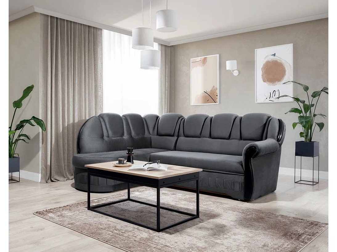 Canapé d'angle convertible avec rangement en velours Majesté-Gris-angle gauche