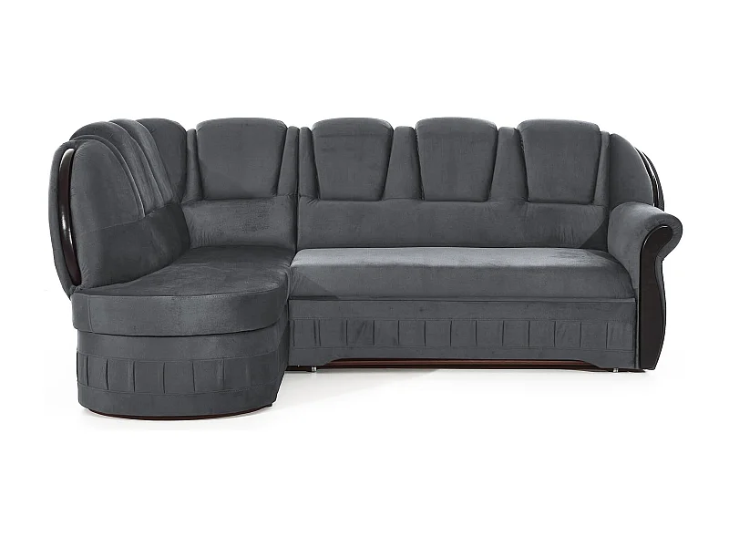 Canapé d'angle convertible avec rangement en velours Majesté-Gris-angle gauche