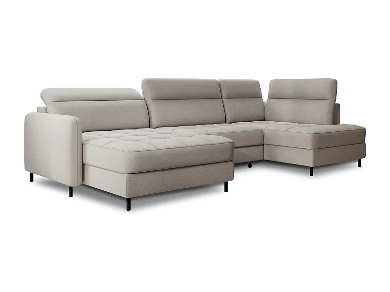 Canapé panoramique convertible BENTO en tissu avec coffre de rangement-Gris taupe-angle gauche