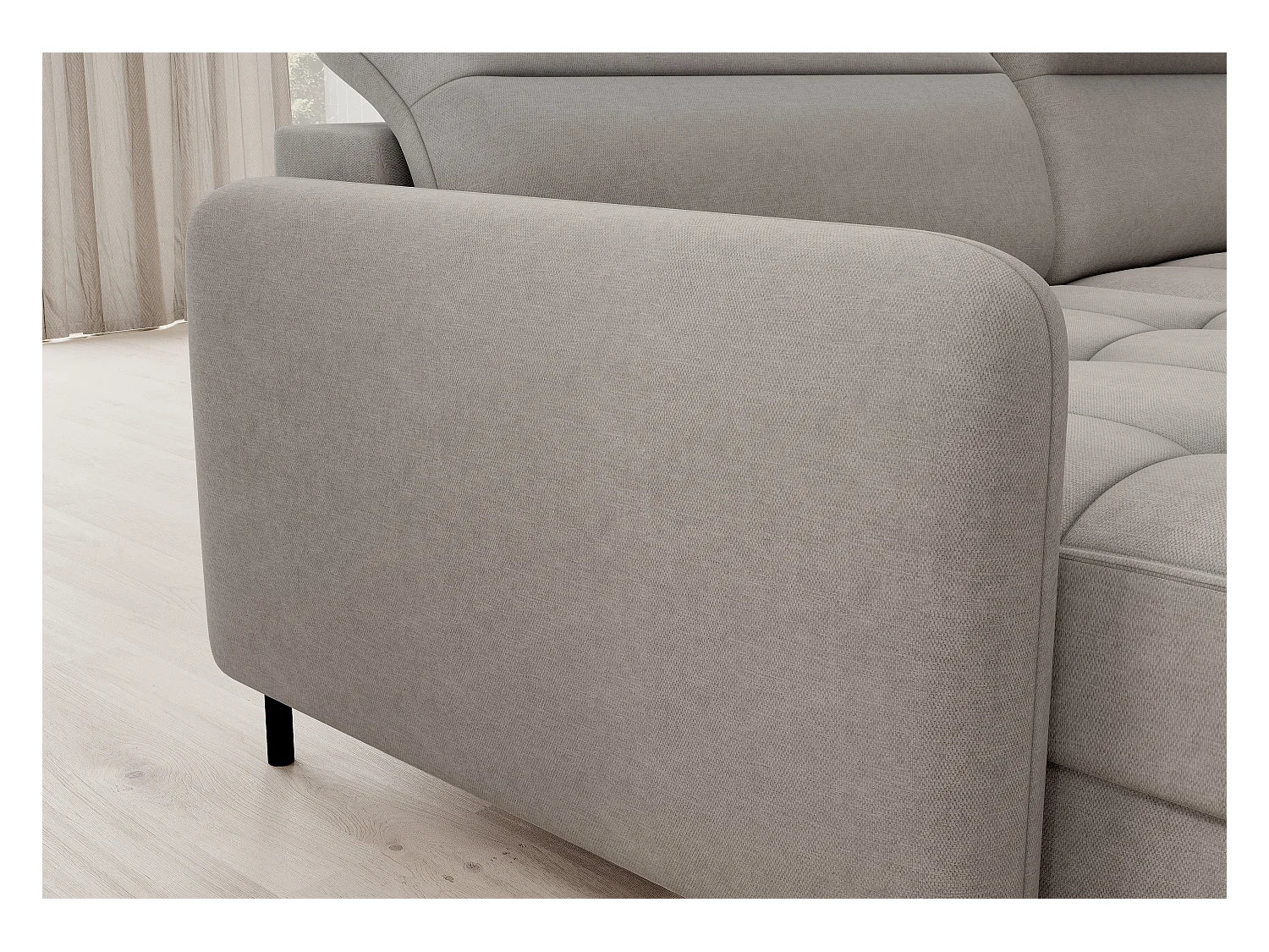 Canapé panoramique convertible BENTO en tissu avec coffre de rangement-Gris taupe-angle gauche