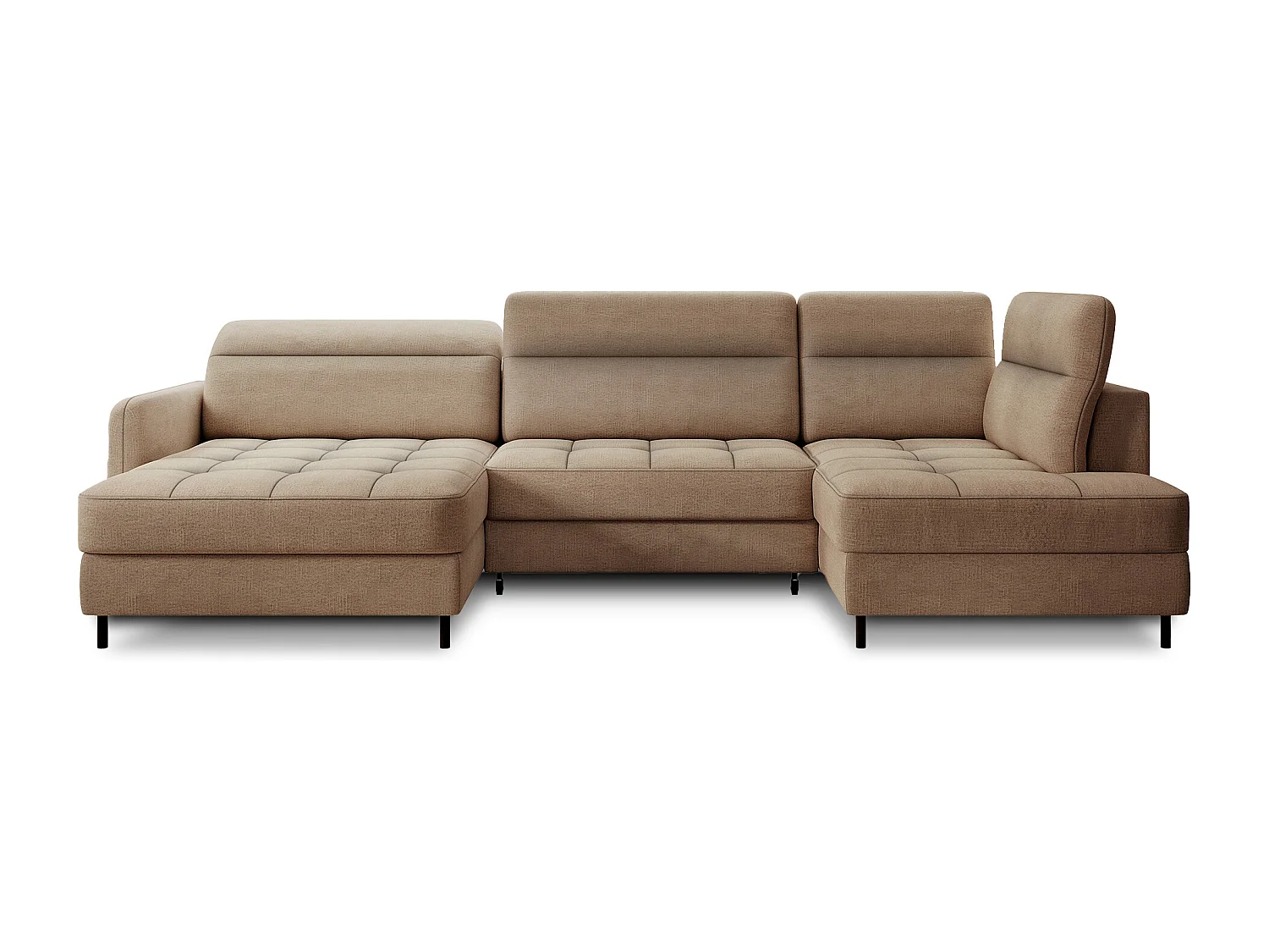 Canapé panoramique convertible BENTO en tissu avec coffre de rangement-Gris taupe-angle gauche