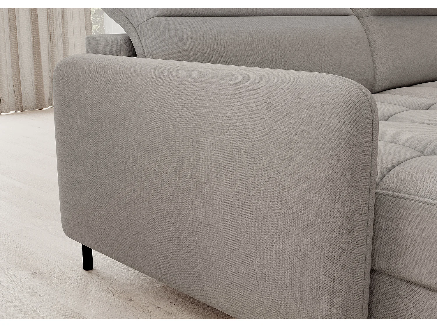 Canapé panoramique convertible BENTO en tissu avec coffre de rangement-Gris taupe-angle gauche