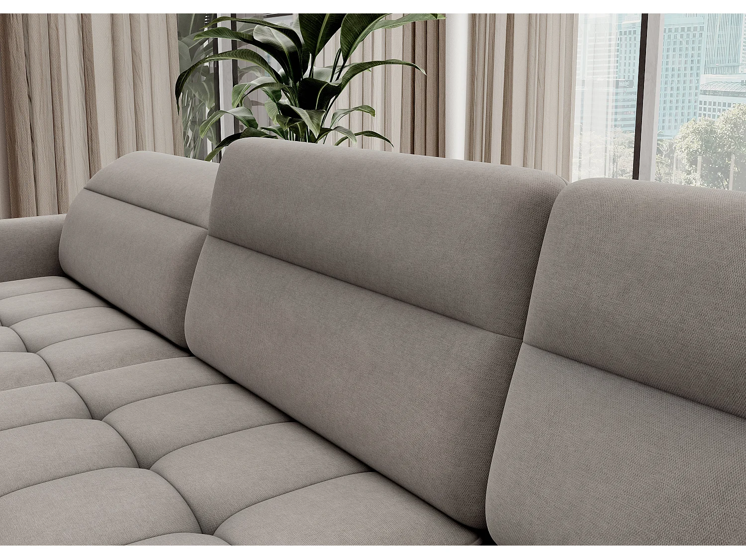 Canapé panoramique convertible BENTO en tissu avec coffre de rangement-Gris taupe-angle gauche