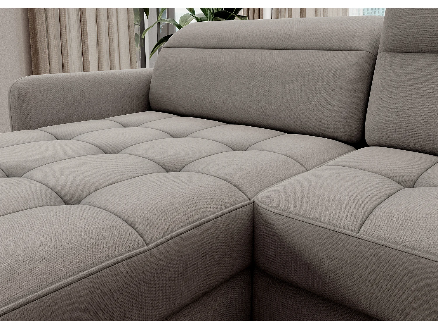 Canapé panoramique convertible BENTO en tissu avec coffre de rangement-Gris taupe-angle gauche