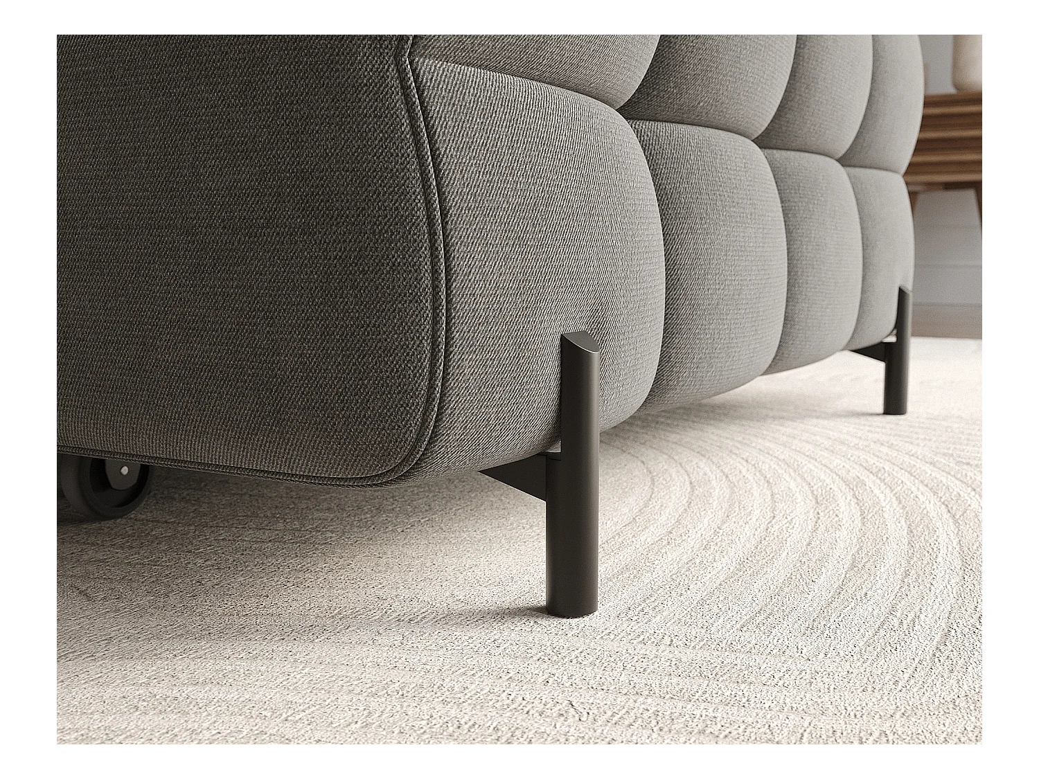 Canapé d’angle convertible velours appuis-tête réglables KATE – Coffre et pieds métal noir-Gris foncé-angle droit