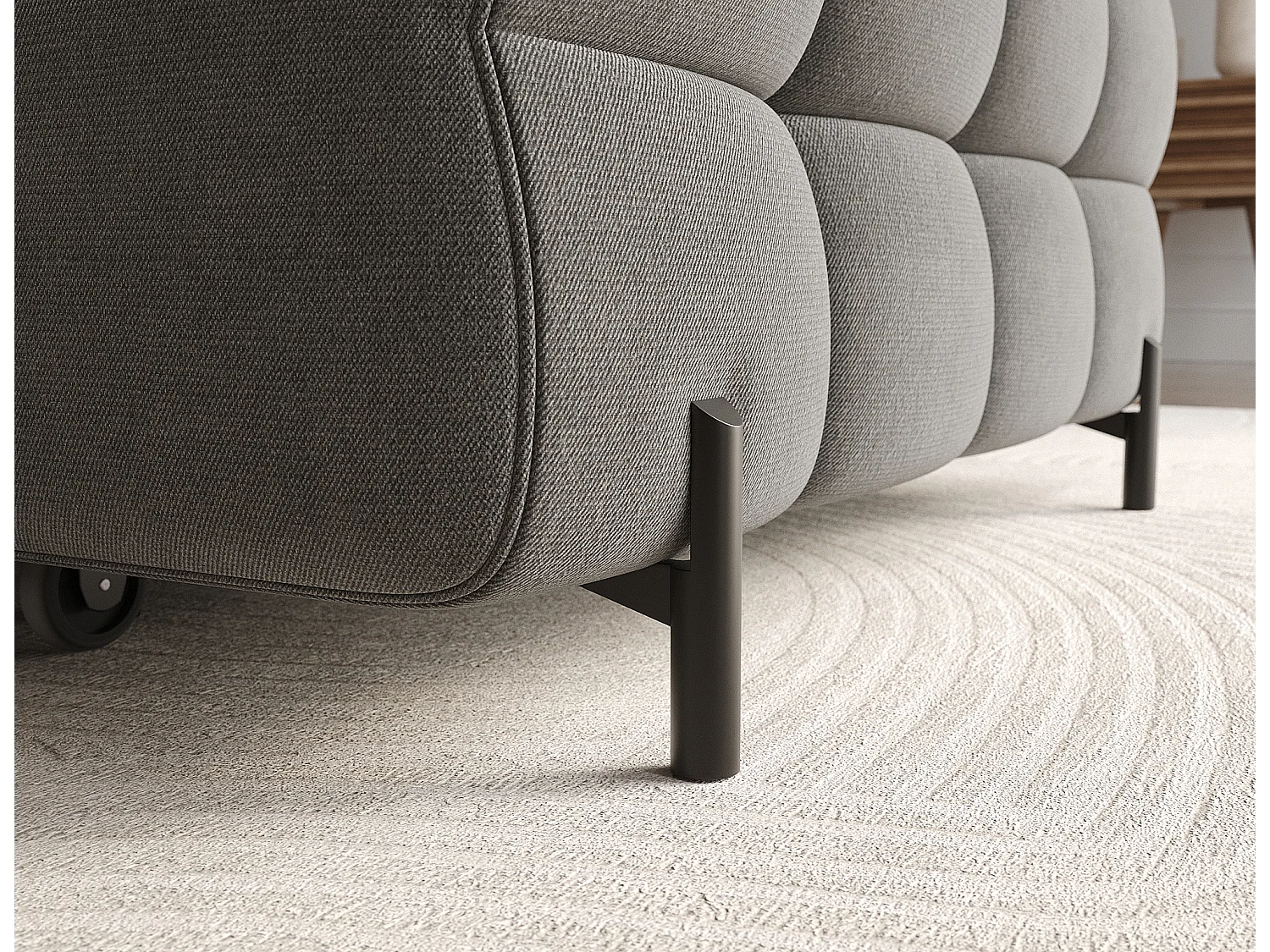 Canapé d’angle convertible velours appuis-tête réglables KATE – Coffre et pieds métal noir-Gris foncé-angle droit