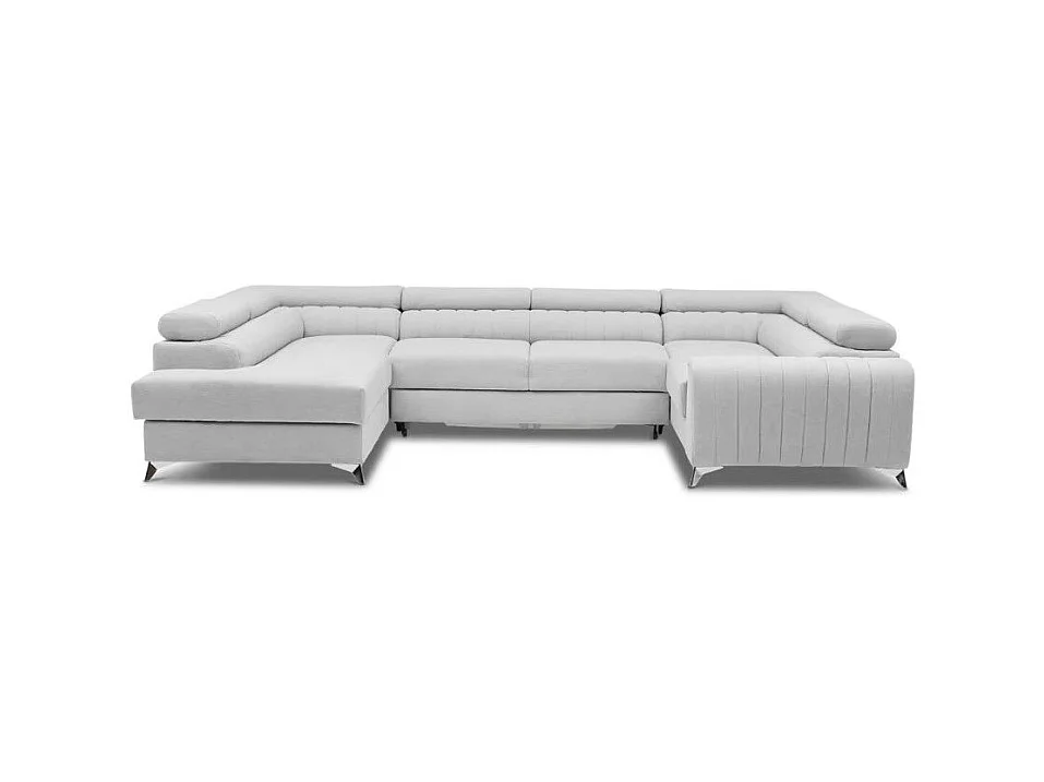 Canapé panoramique convertible LOUVE tissu - Rangement et têtières réglables-Noir-Coffre à droite