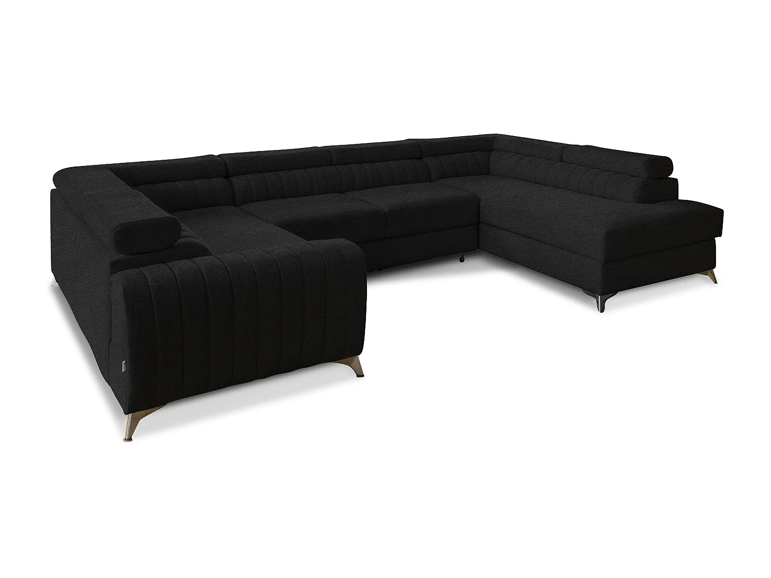 Sofá panorámico convertible de tela LOUVE - Almacenamiento y reposacabezas ajustables-Negro-Caja Lado derecho