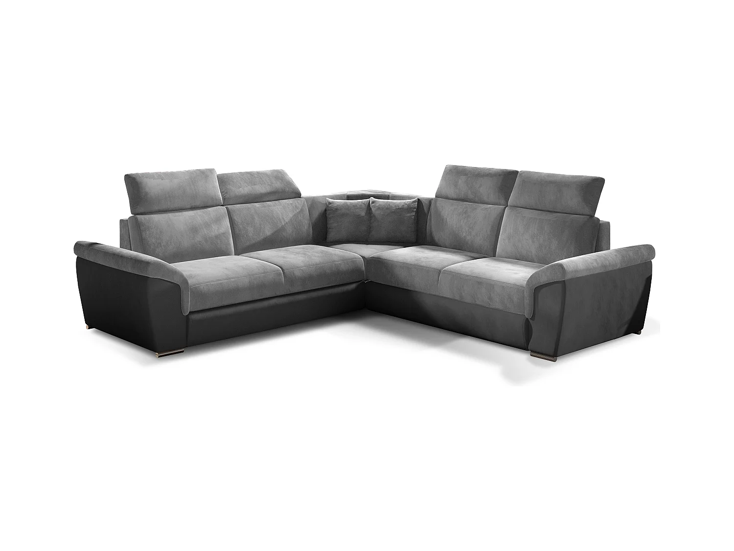 Canapé d'angle réversible et convertible velours Neo - Pieds acier chromé-Gris foncé/Gris
