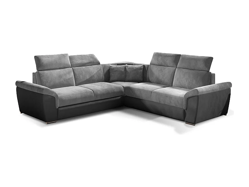 Sofá esquinero Neo reversible y convertible en terciopelo - Patas de acero cromado-Color Gris oscuro/gris