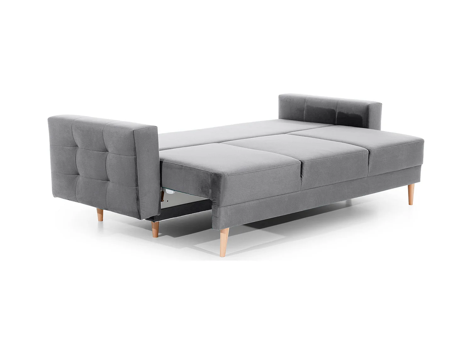 Canapé convertible velours ANSKA - Pieds bois naturel-Gris clair