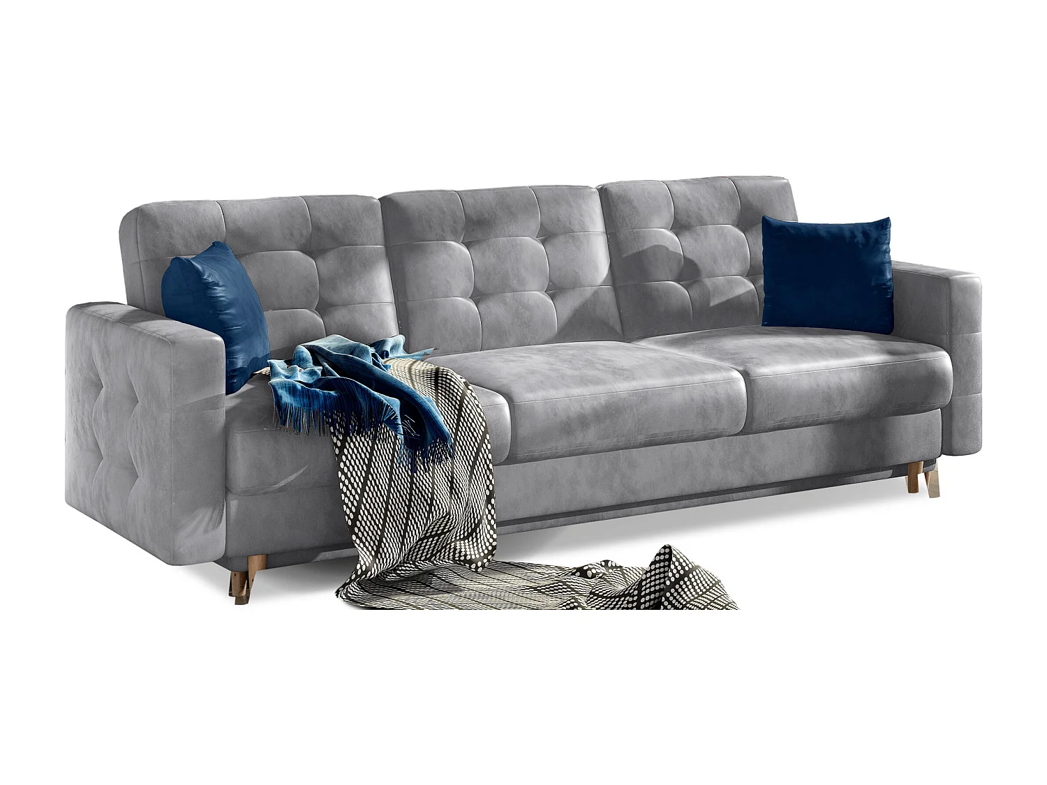 ANSKA fluwelen slaapbank - Poten van natuurlijk hout-Kleur Lichtgrijs