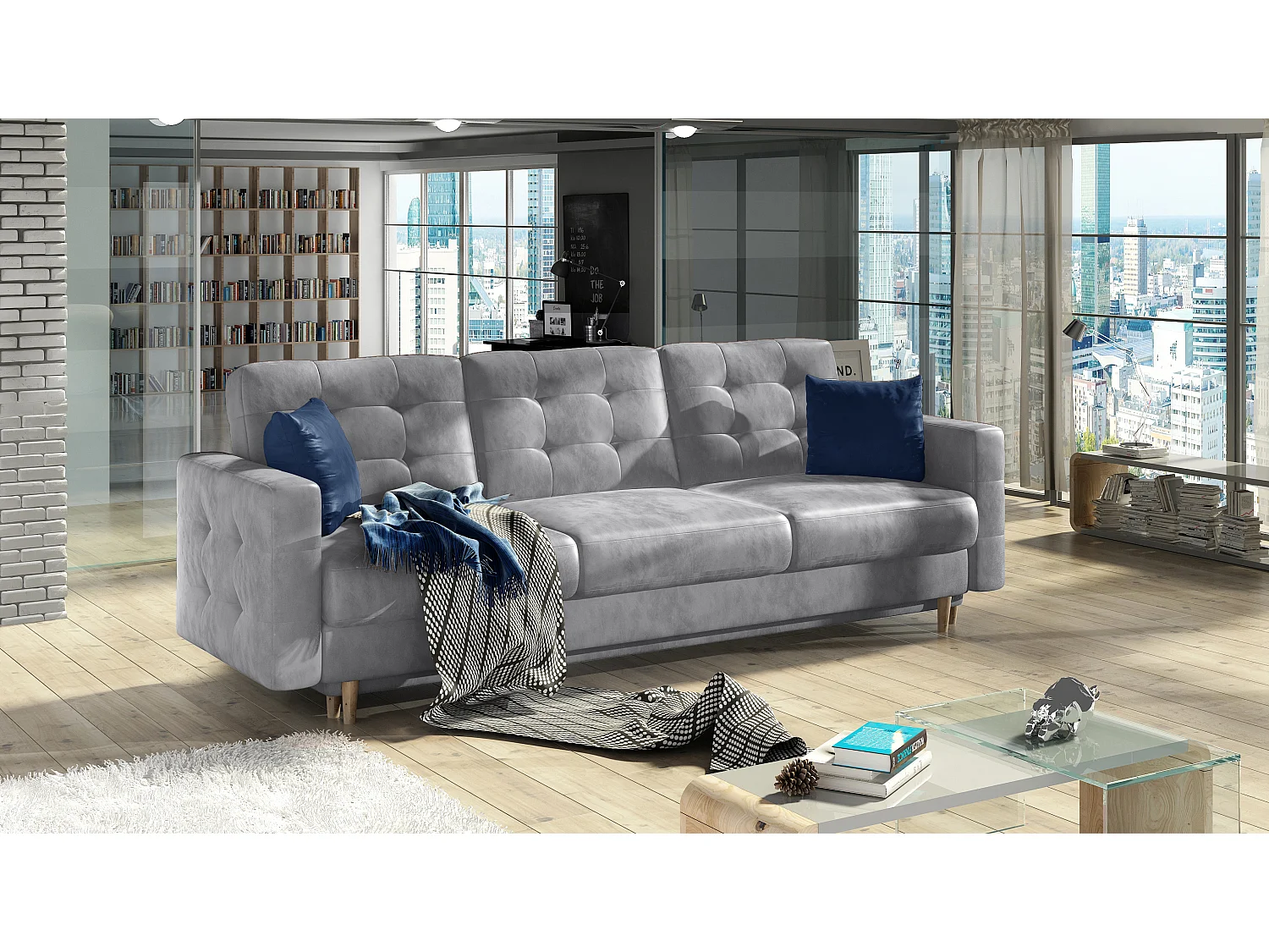 ANSKA fluwelen slaapbank - Poten van natuurlijk hout-Kleur Lichtgrijs