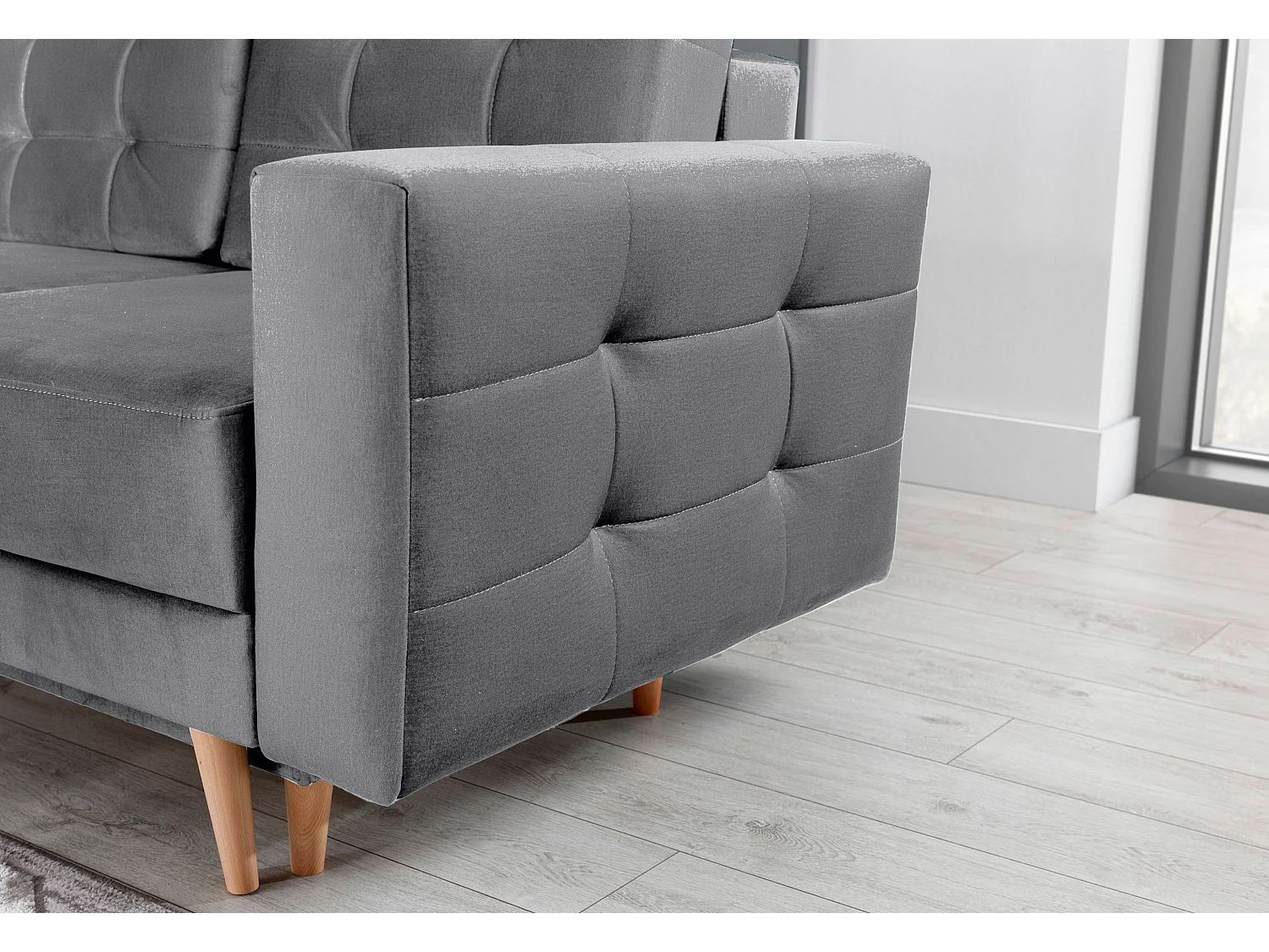 ANSKA fluwelen slaapbank - Poten van natuurlijk hout-Kleur Lichtgrijs