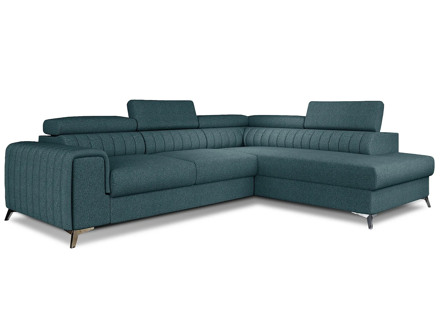 Canapé d'angle droit convertible 5 places avec coffre en tissu vert émeraude LOZA