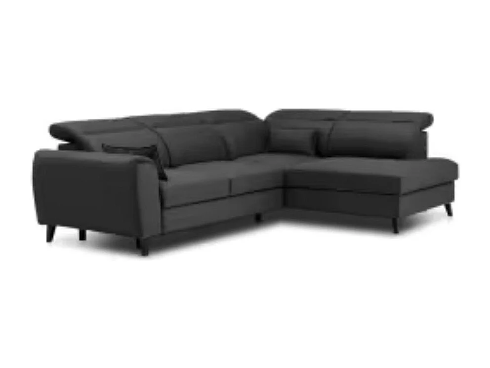 Canapé d'angle convertible avec rangement velours NOBLESSE - Pieds bois noir-Gris anthracite-angle droit