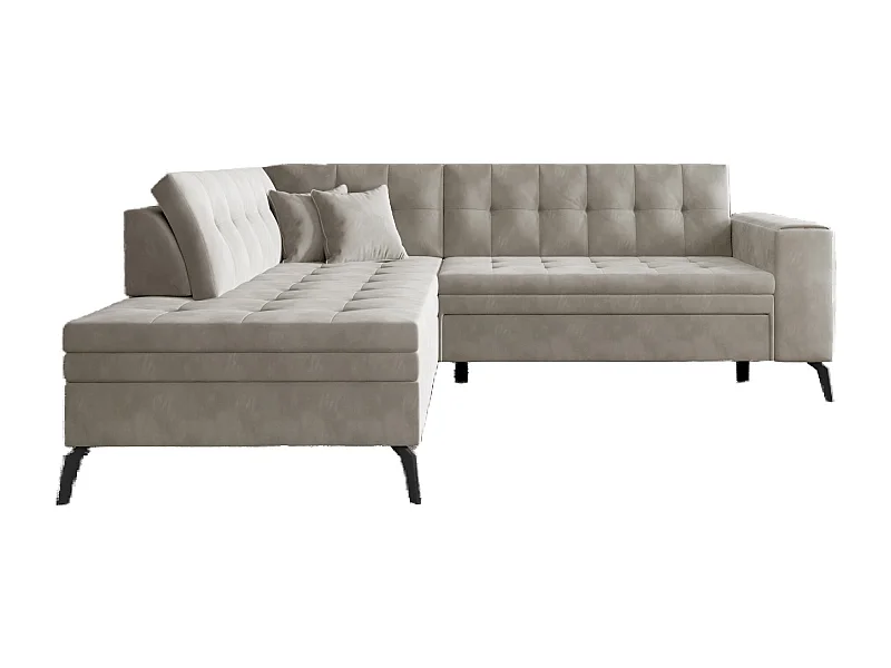 Canapé d'angle convertible tissu LARRY - Pieds acier noir-Taupe-angle gauche