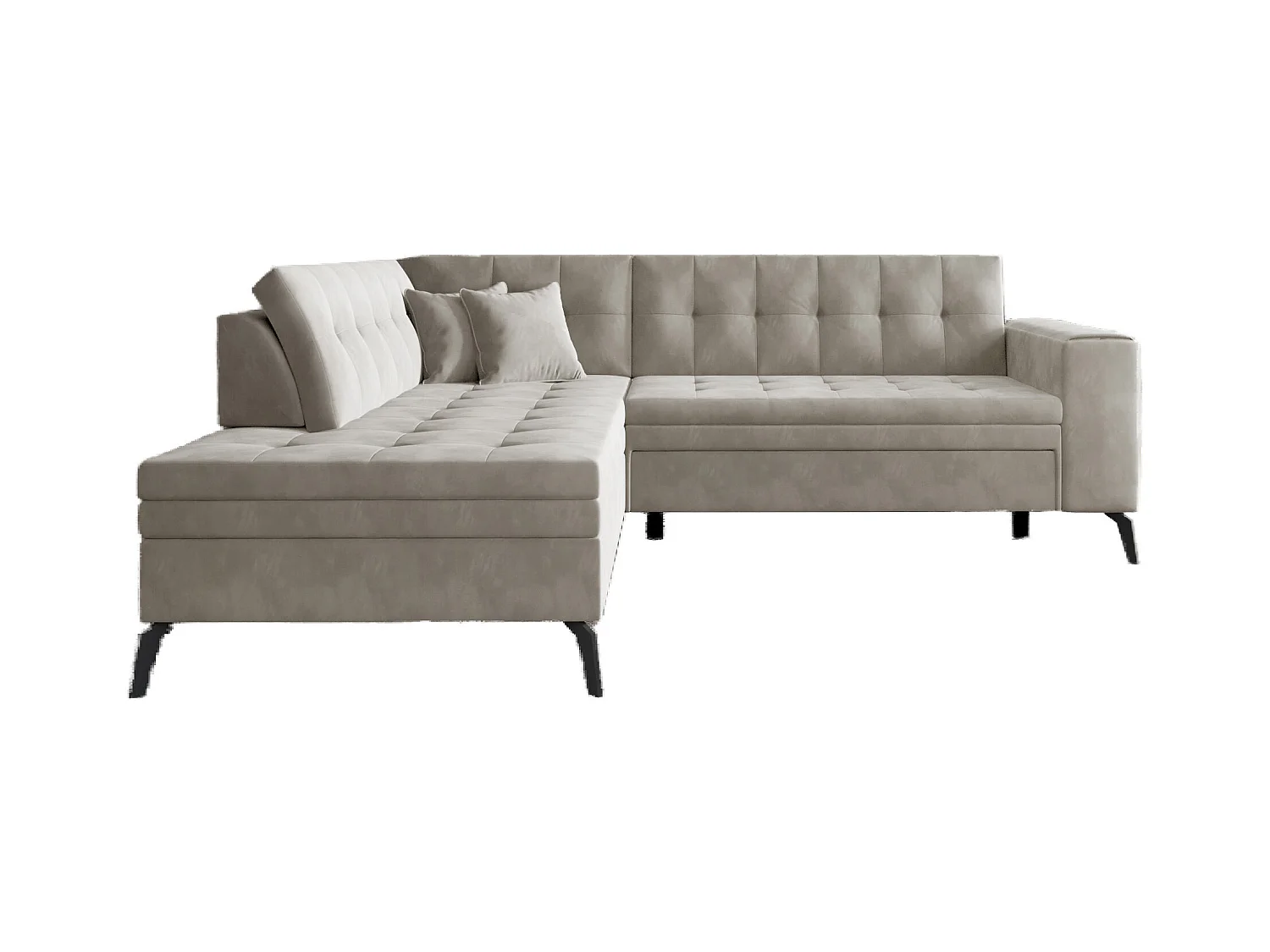 Canapé d'angle convertible tissu LARRY - Pieds acier noir-Taupe-angle gauche