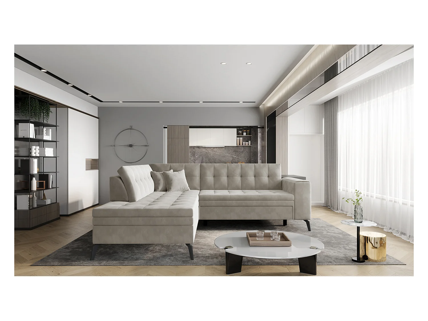 Canapé d'angle convertible tissu LARRY - Pieds acier noir-Taupe-angle gauche