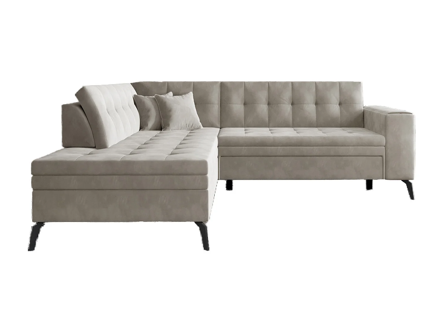 Canapé d'angle convertible tissu LARRY - Pieds acier noir-Taupe-angle gauche