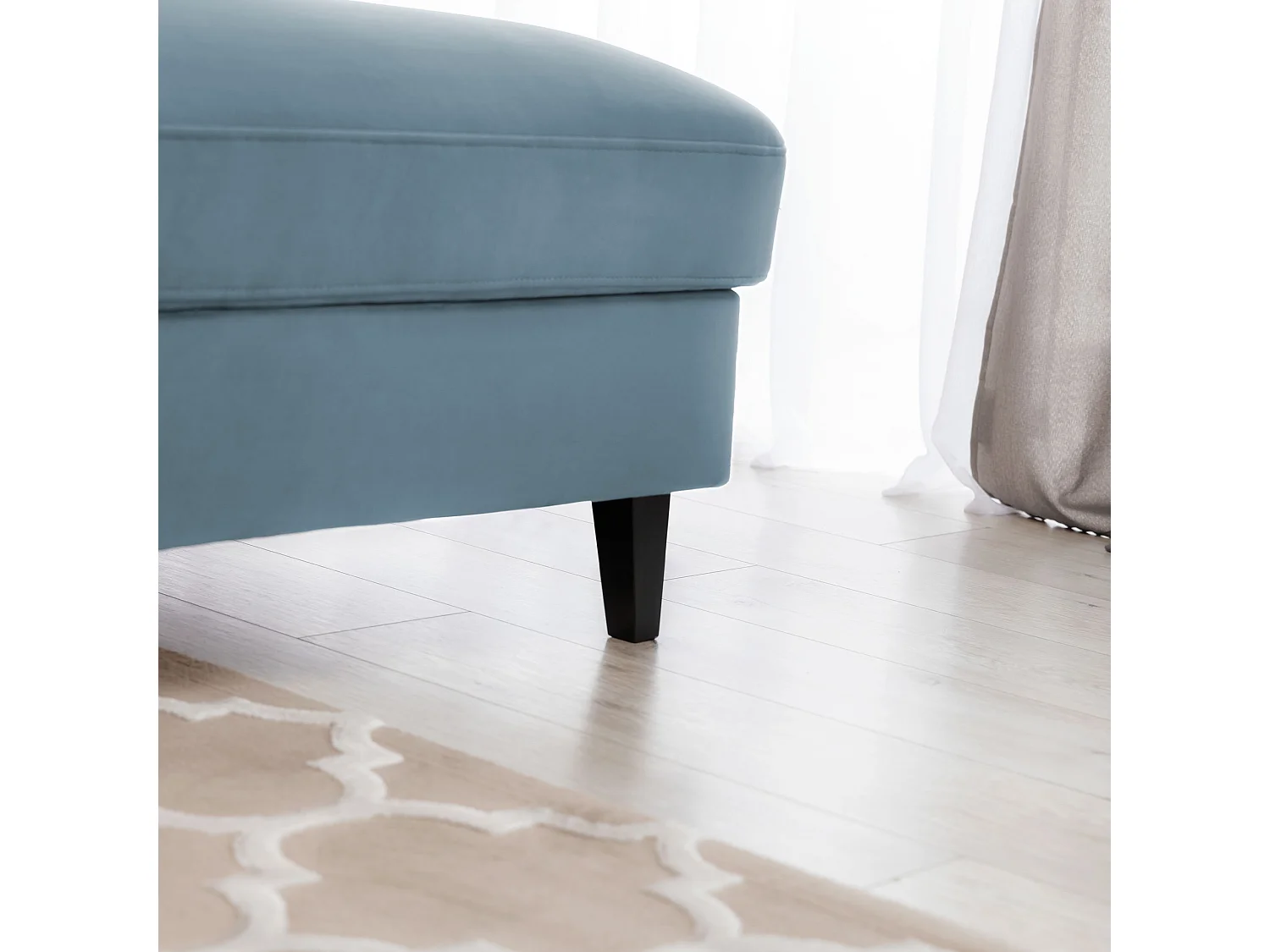 Canapé d'angle convertible velours appuis-tête réglables ASTORIA - Coffre et pieds bois noir-Bleu clair-angle droit