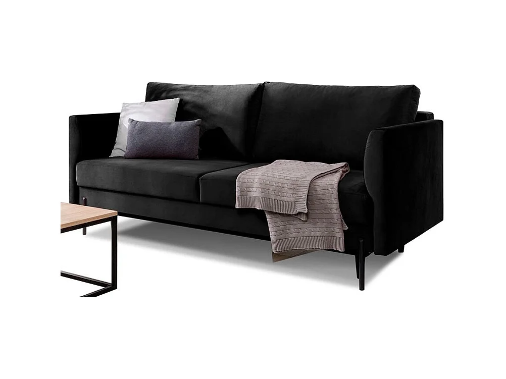 Canapé convertible en tissu ROBBY – Rangement et pieds métal noir-Noir