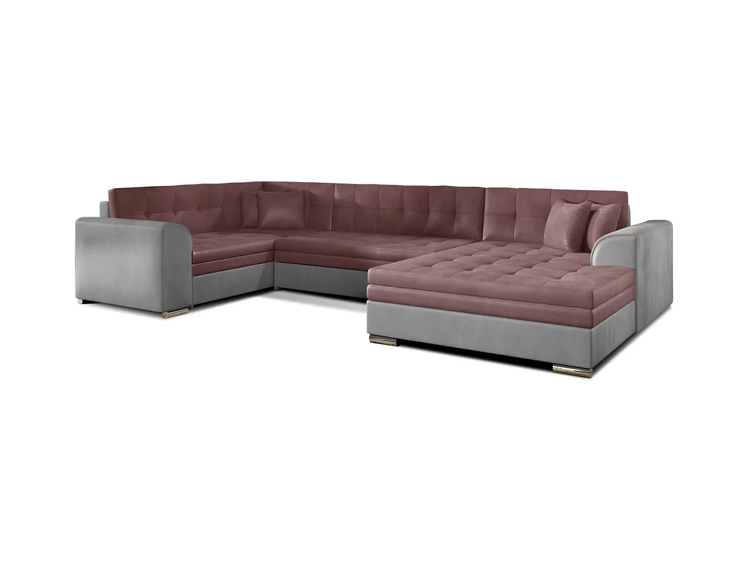 Canapé panoramique convertible DIANO velours-Gris clair/Rose-Méridienne A droite