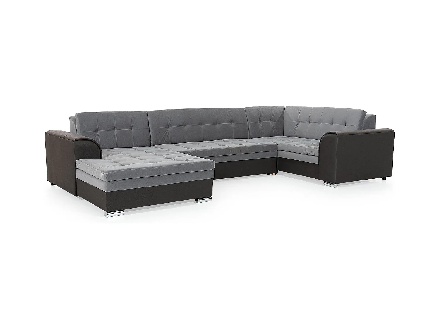 Canapé panoramique convertible DIANO velours-Gris clair/Rose-Méridienne A droite