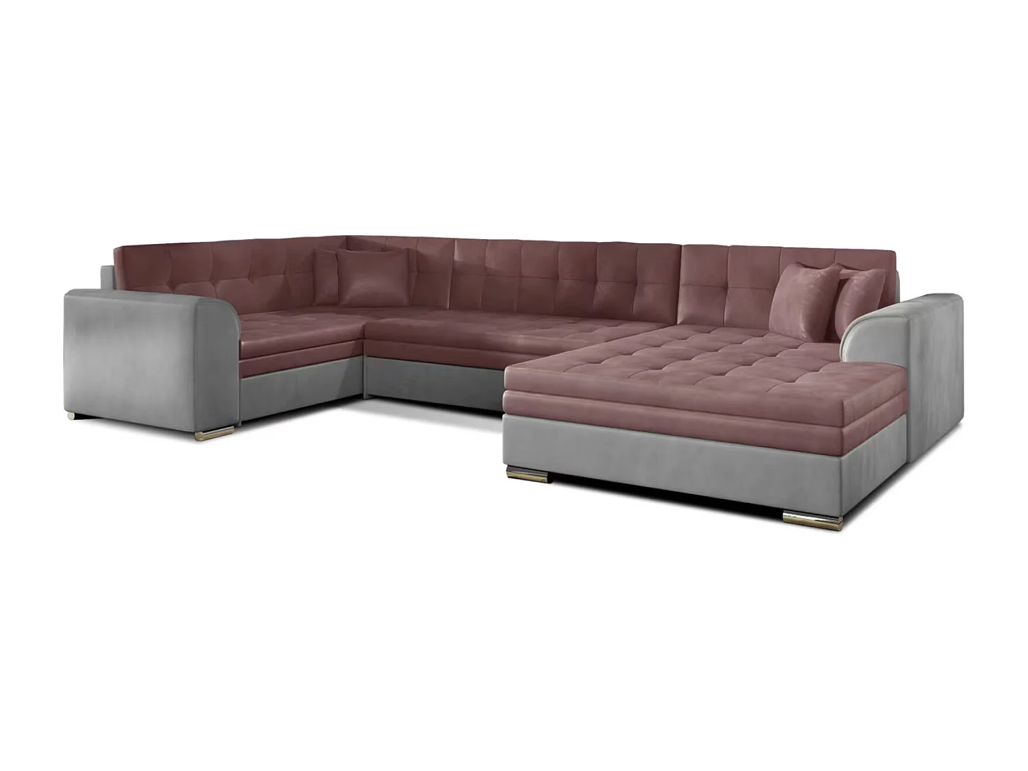 Canapé panoramique convertible DIANO velours-Gris clair/Rose-Méridienne A droite