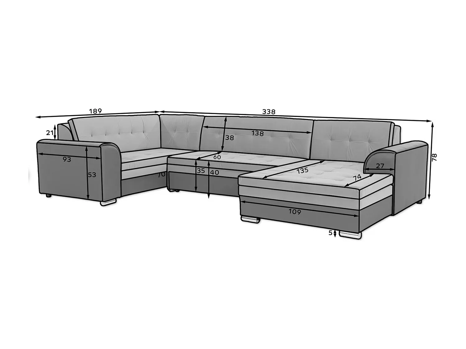 Canapé panoramique convertible DIANO velours-Gris clair/Rose-Méridienne A droite