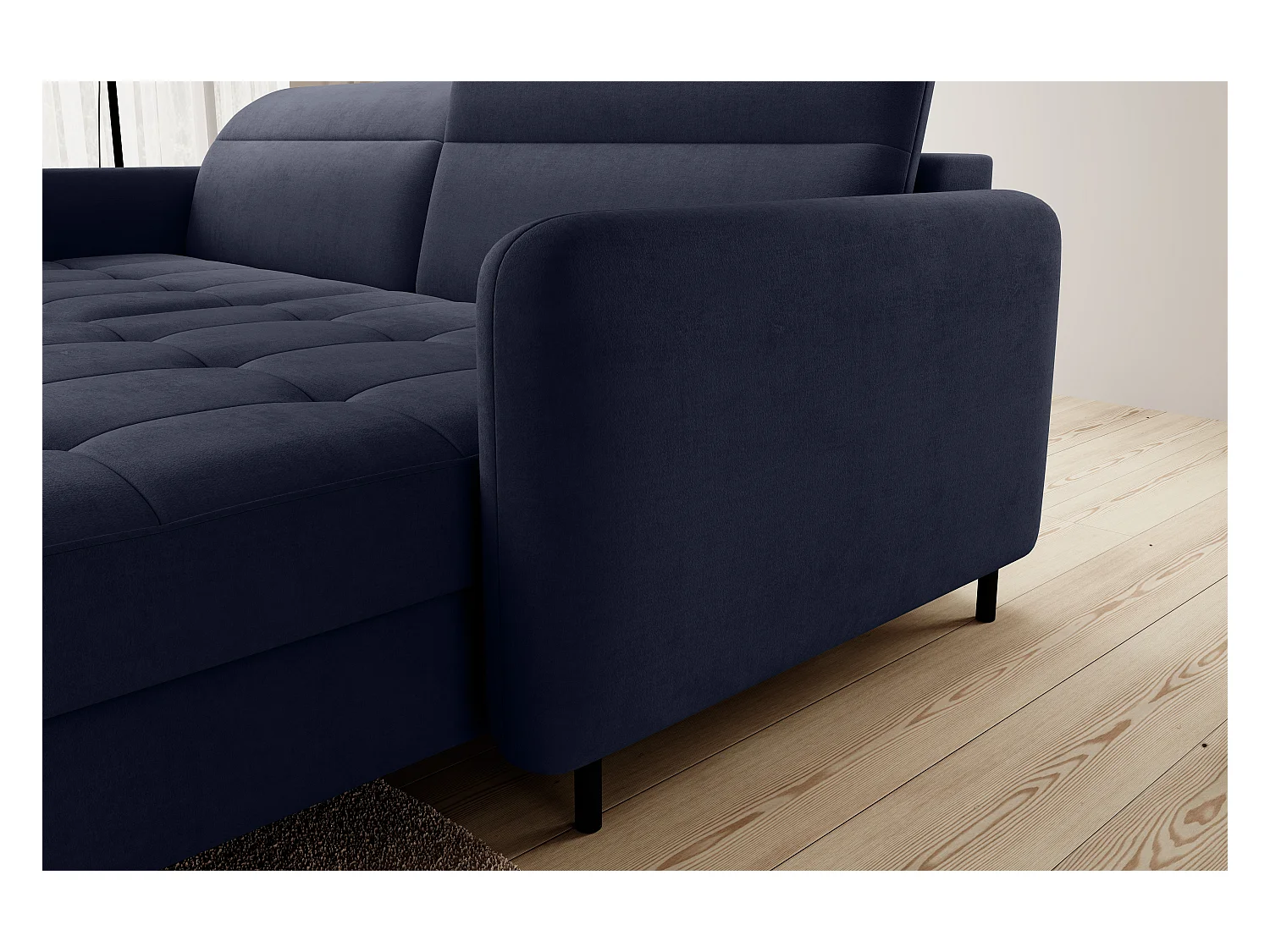 Petit canapé d’angle convertible tissu Kunder-Bleu turquin-angle droit