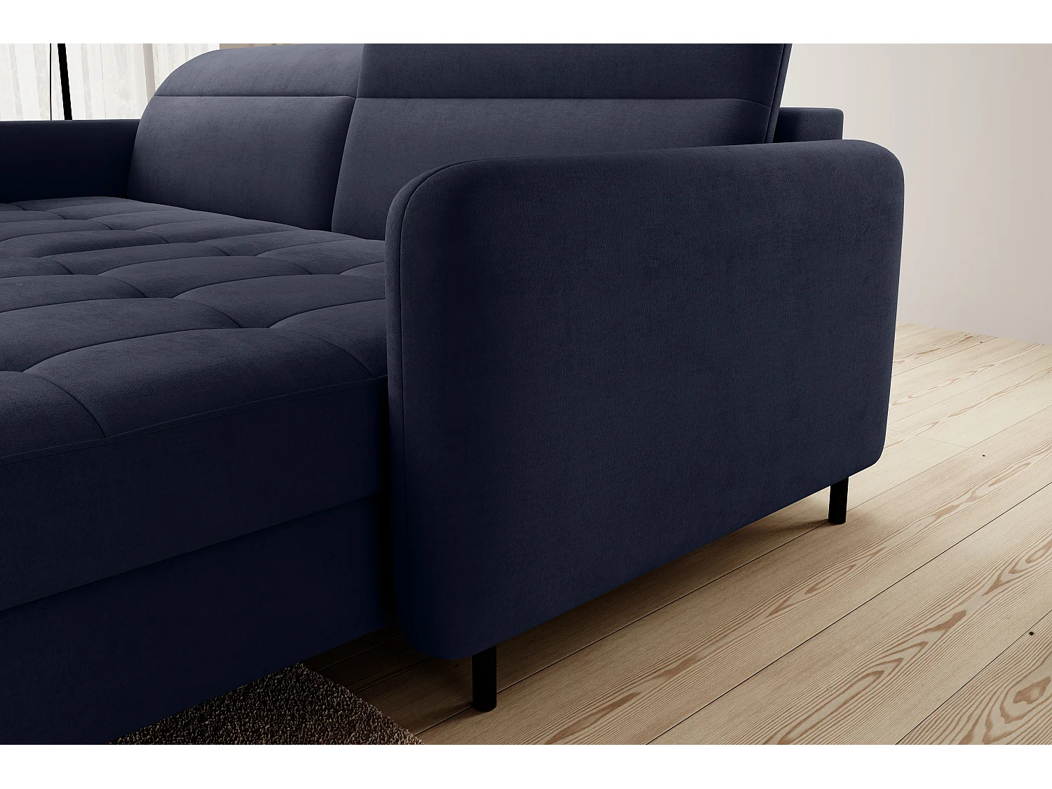 Petit canapé d’angle convertible tissu Kunder-Bleu turquin-angle droit