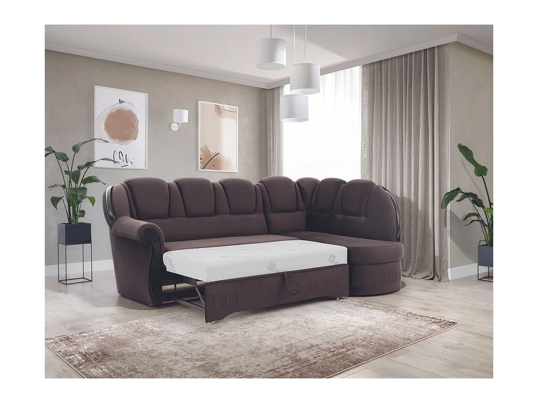 Canapé d'angle convertible avec rangement en velours Majesté-Marron-angle droit