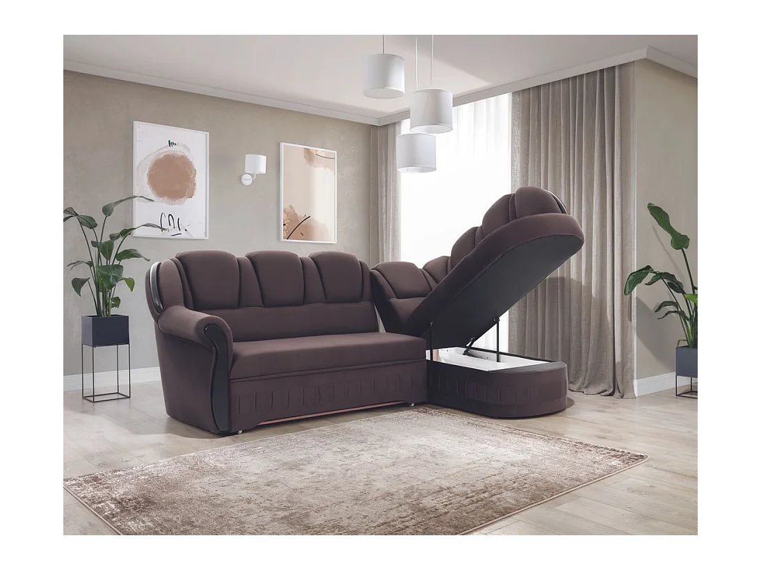 Canapé d'angle convertible avec rangement en velours Majesté-Marron-angle droit