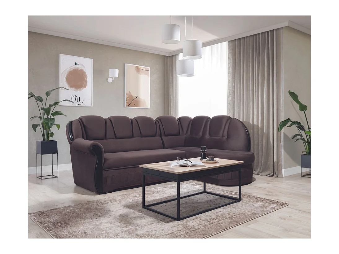 Canapé d'angle convertible avec rangement en velours Majesté-Marron-angle droit