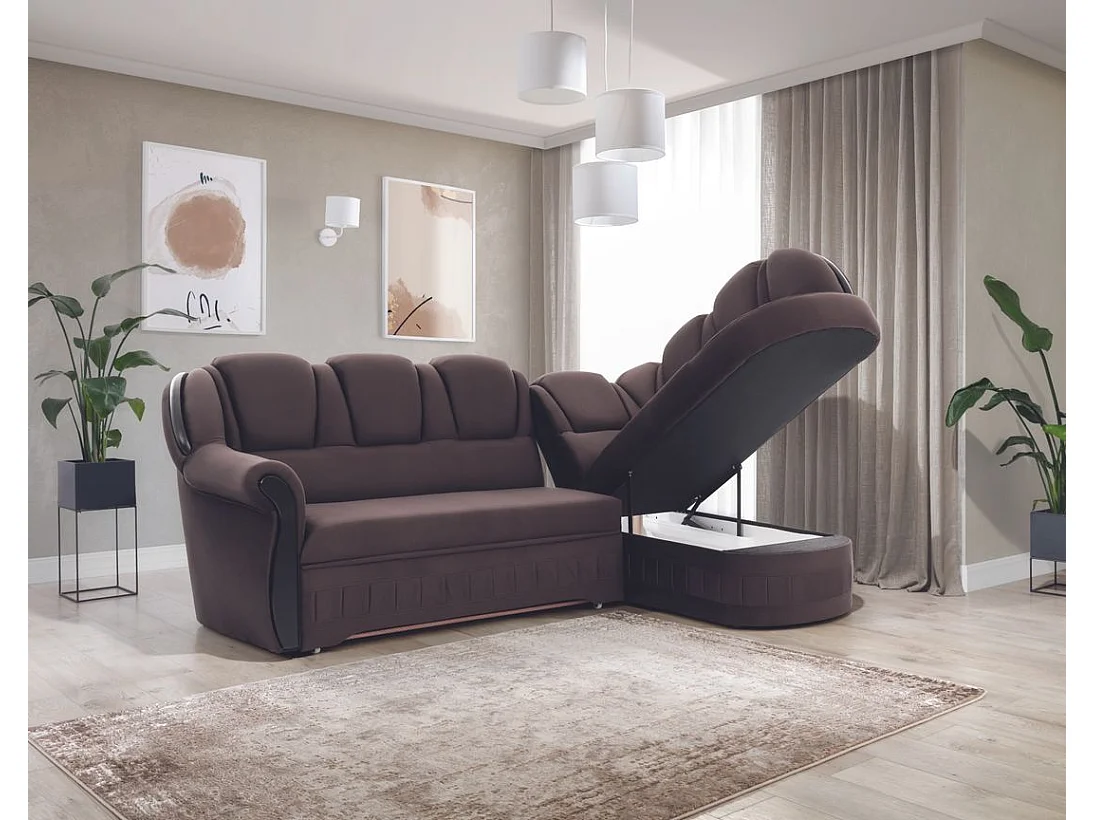 Canapé d'angle convertible avec rangement en velours Majesté-Marron-angle droit