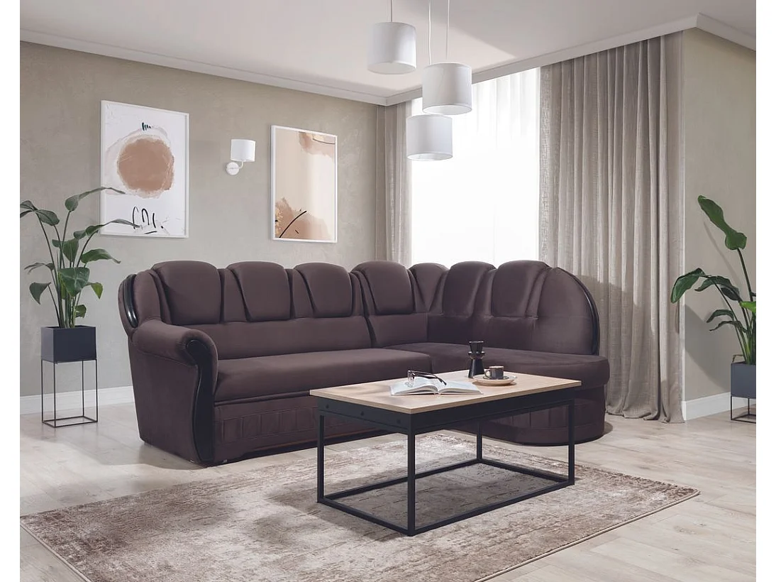 Canapé d'angle convertible avec rangement en velours Majesté-Marron-angle droit