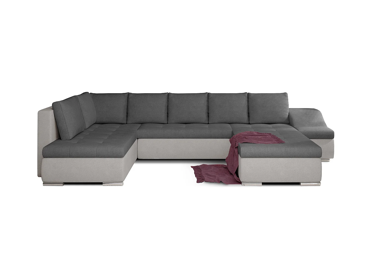 Canapé panoramique convertible JONAZ simili cuir, tissu - Rangement integré-Gris/Gris foncé-Méridienne A droite