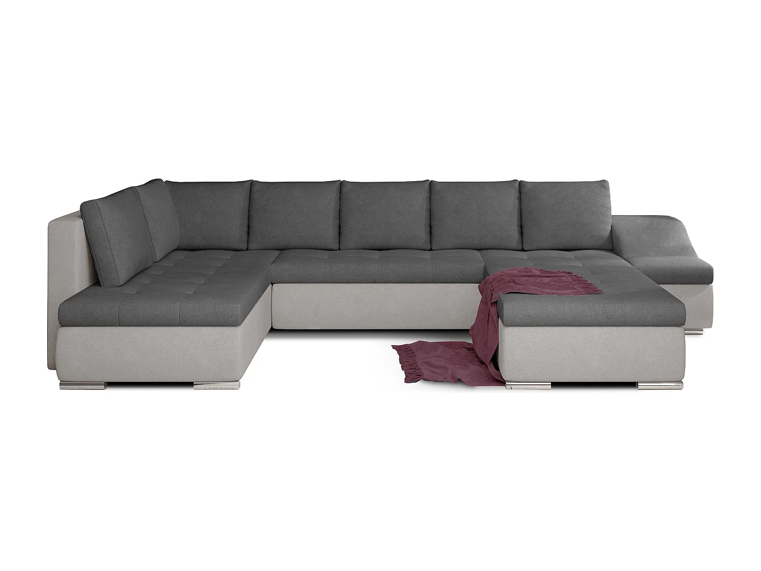 Canapé panoramique convertible JONAZ simili cuir, tissu - Rangement integré-Gris/Gris foncé-Méridienne A droite