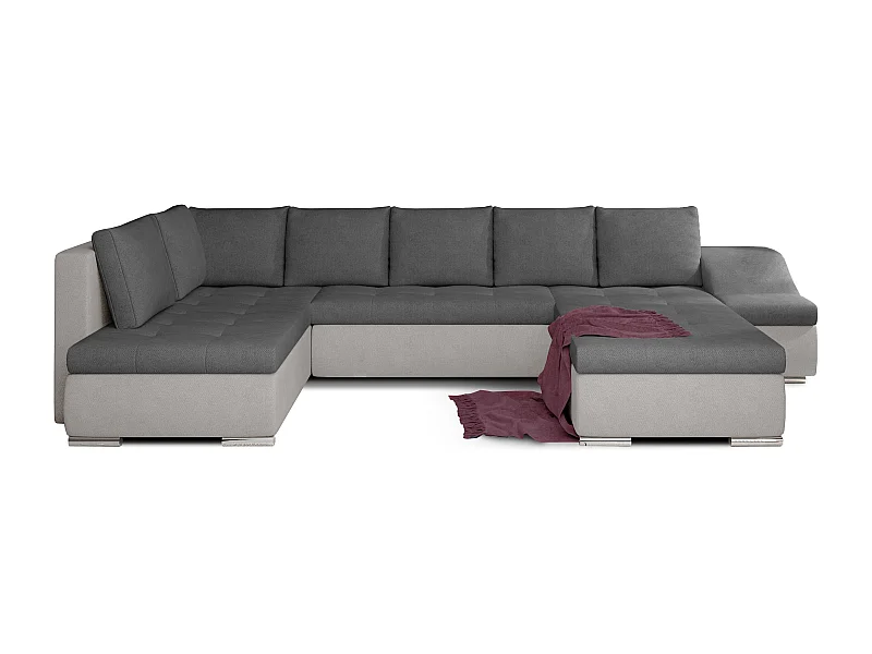 Canapé panoramique convertible JONAZ simili cuir, tissu - Rangement integré-Gris/Gris foncé-Méridienne A droite