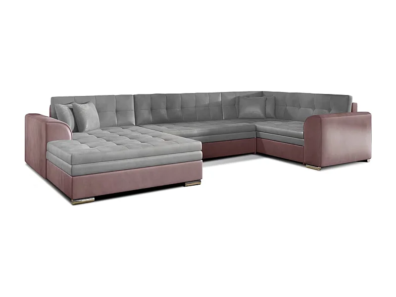 Canapé panoramique convertible DIANO velours-Rose/Gris clair-Méridienne A gauche