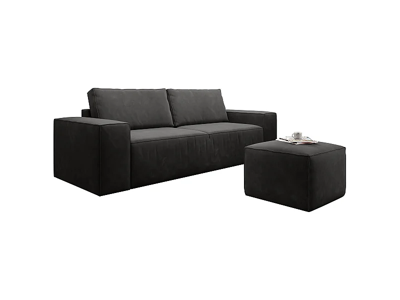 Grand canapé convertible en tissu WILACE - Confort moderne et élégant-Noir