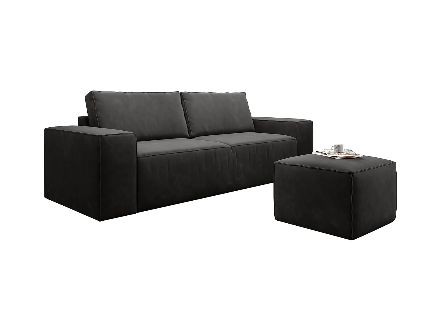 Grand canapé convertible en tissu WILACE - Confort moderne et élégant-Noir