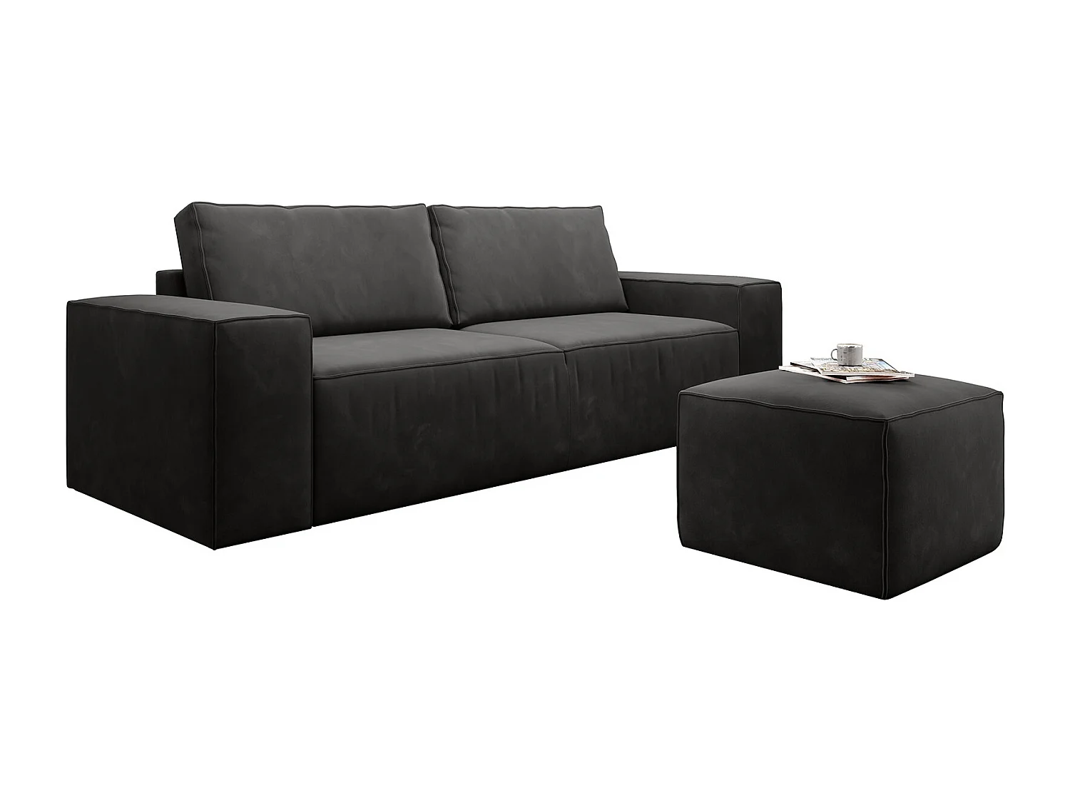 Grand canapé convertible en tissu WILACE - Confort moderne et élégant-Noir