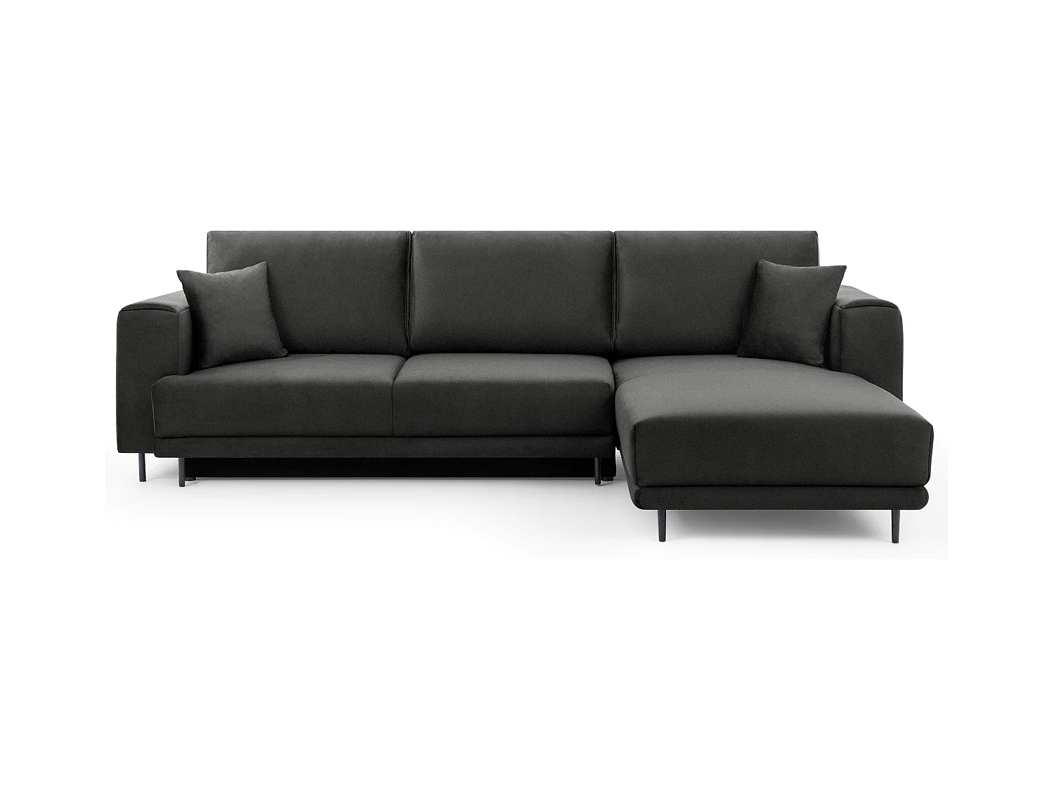 Canapé d'angle convertible velours DAVINA - Coffre et pieds métal noir-Gris anthracite-angle droit