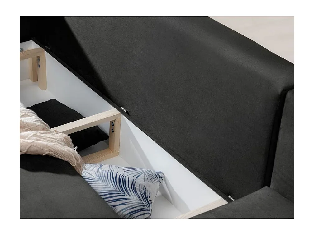 Canapé d'angle convertible velours DAVINA - Coffre et pieds métal noir-Gris anthracite-angle droit