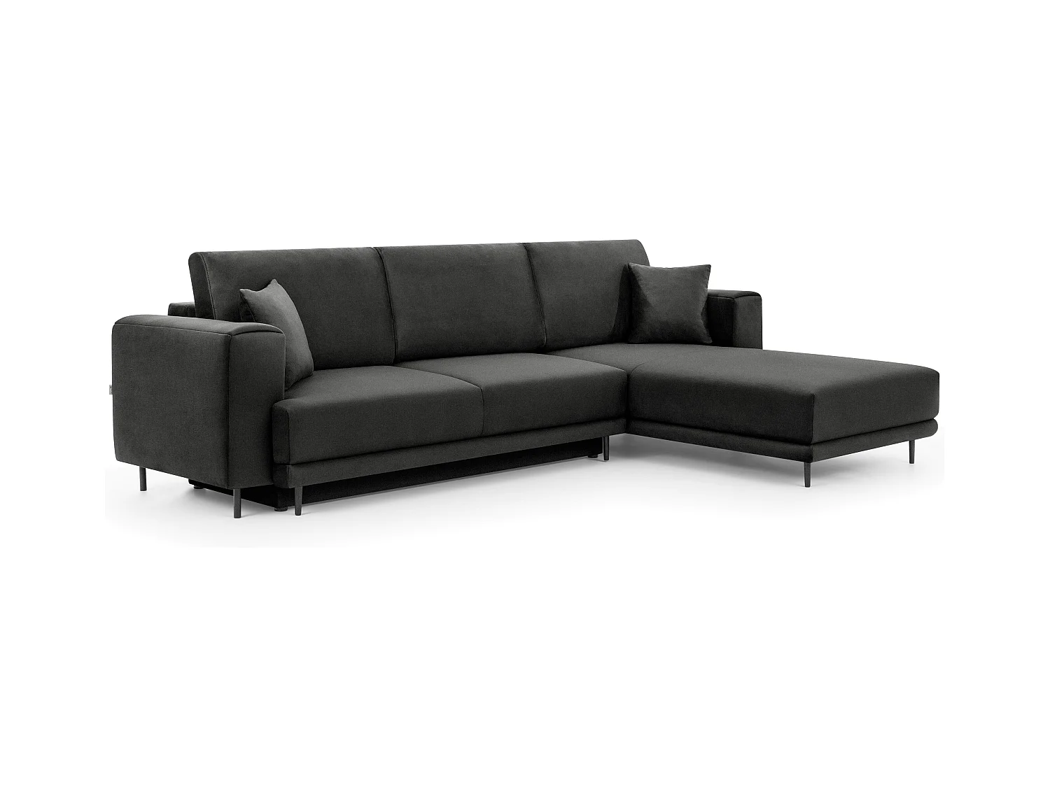 Canapé d'angle convertible velours DAVINA - Coffre et pieds métal noir-Gris anthracite-angle droit