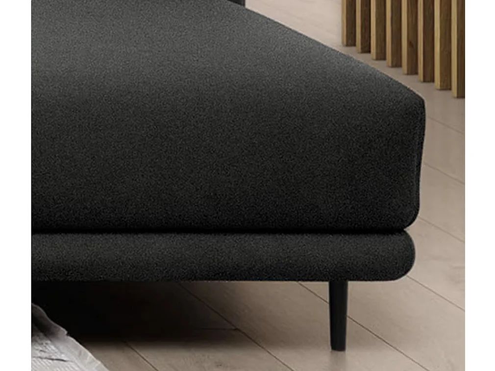 Canapé d'angle convertible velours DAVINA - Coffre et pieds métal noir-Gris anthracite-angle droit